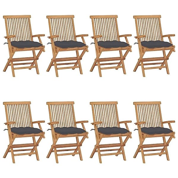 vidaXL Gartenstühle mit Anthrazit Kissen 8 Stk Massivholz Teak 3072904 günstig online kaufen