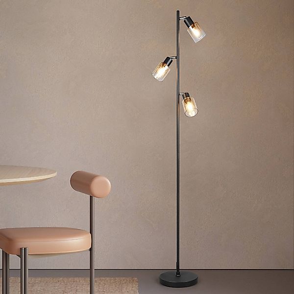 Stehleuchte Cadiz, schwarz/amber, 3-flammig, Höhe 154 cm günstig online kaufen