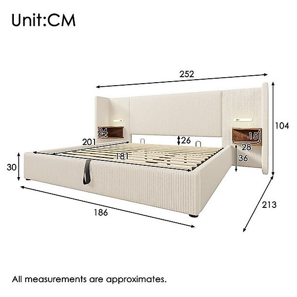 Ulife Polsterbett Doppelbett Stauraumbett Hydraulisches Funktionsbett mit N günstig online kaufen