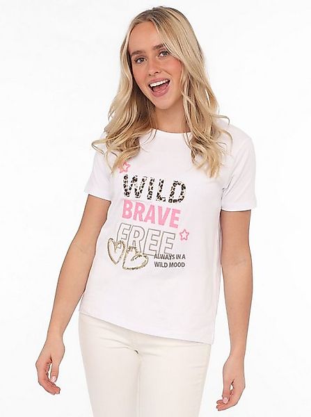 Zwillingsherz T-Shirt ""Wild Brave Free"", mit Pailletten Herzen, Stickerei günstig online kaufen