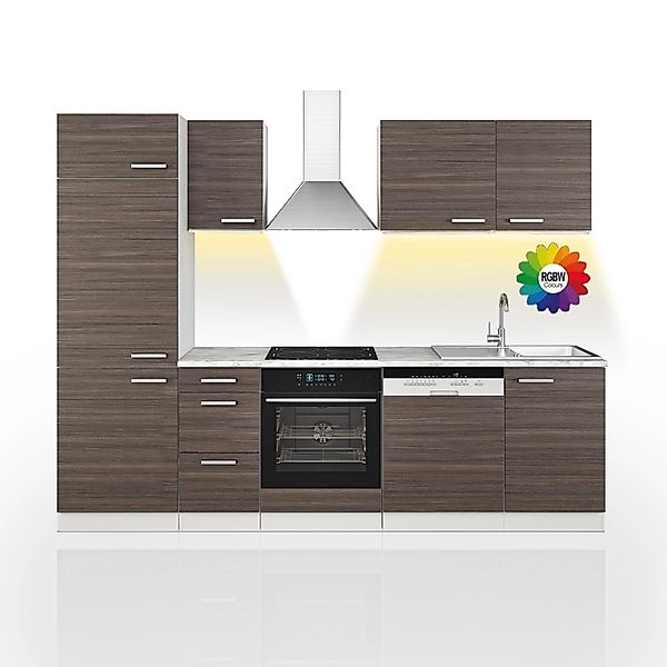Vicco Optima Küchenzeile Edelgrau/Weiß 270 cm ohne Arbeitsplatte mit LED-Le günstig online kaufen