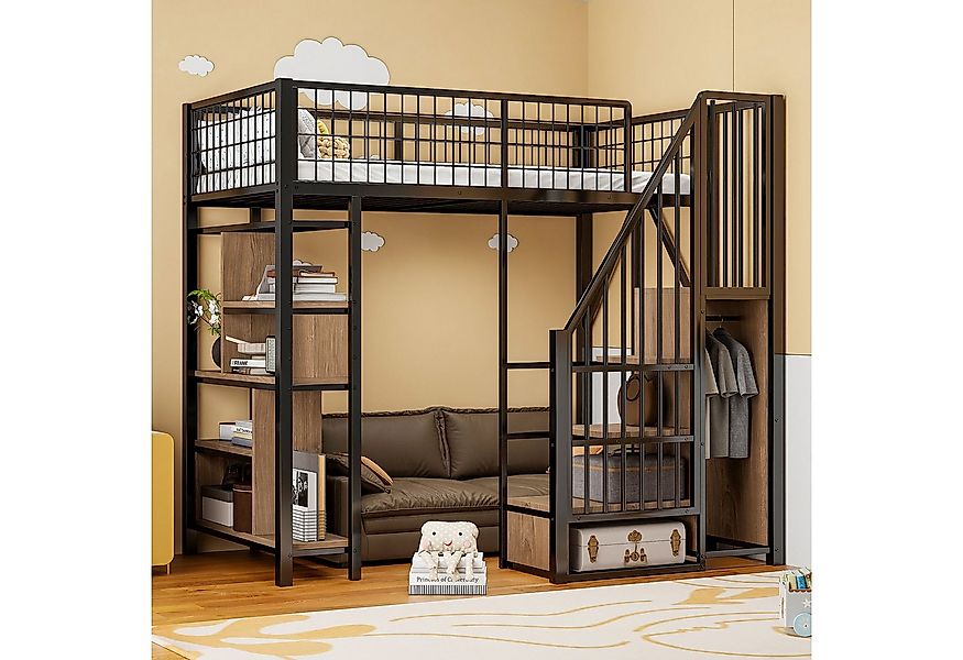 Merax Hochbett (Jugendbett Etagenbett Einzelbett, 1-St) Metallbett Kinderbe günstig online kaufen