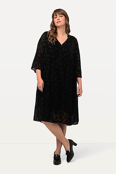 Ulla Popken Jerseykleid Samt-Midikleid Ausbrennermuster Rundhals günstig online kaufen