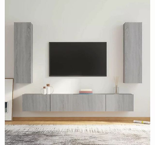furnicato TV-Schrank 4-tlg. TV-Schrank-Set Grau Sonoma Holzwerkstoff günstig online kaufen