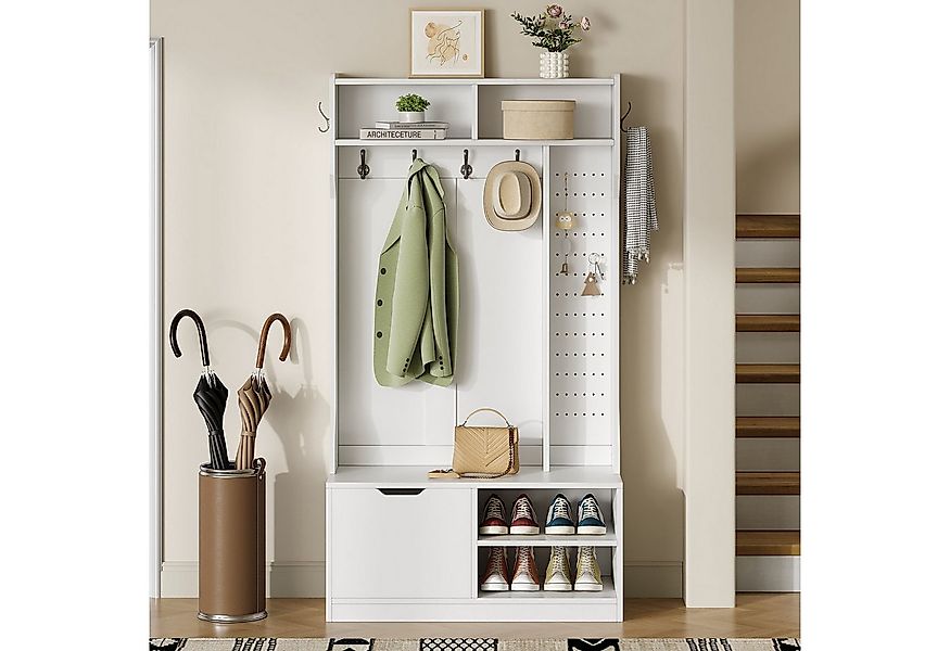 Flieks Garderoben-Set mit Schuhschrank, Kleiderhaken, Pegboard und Klappen, günstig online kaufen