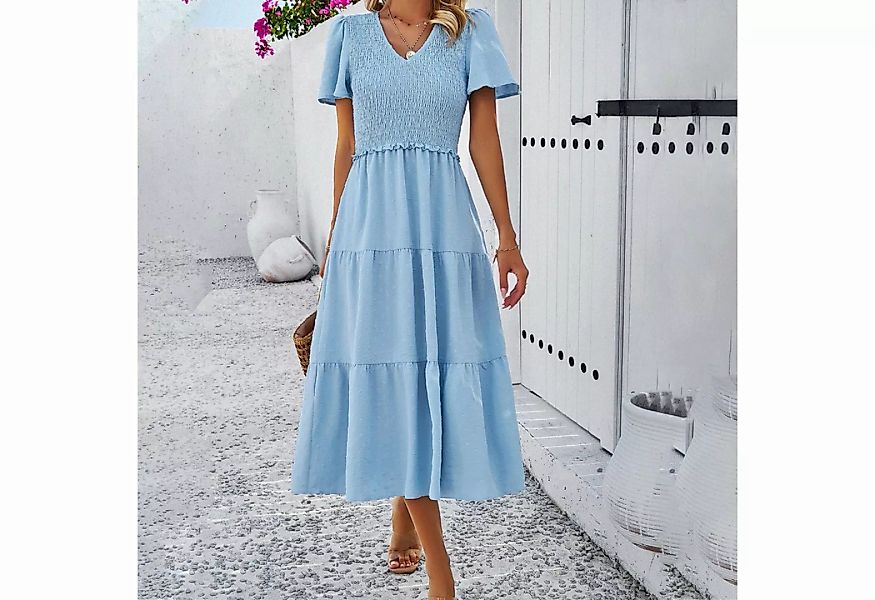 RUZU UG Strandkleid Kleid, lässiges einfarbiges Kleid mit V-Ausschnitt günstig online kaufen
