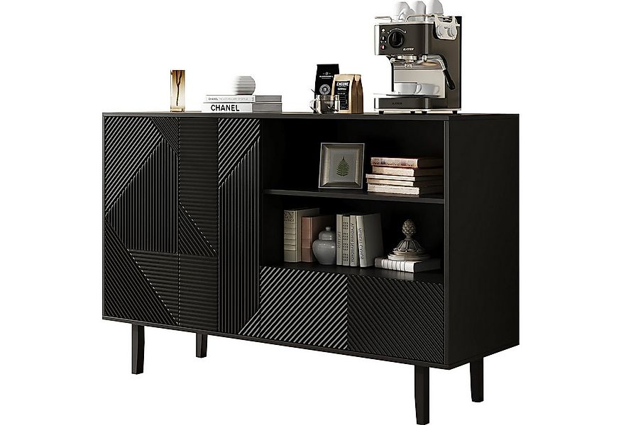 SeedWave Sideboard Allzweck Griffloses Sideboard Anti-Kipp Mattschwarze Kom günstig online kaufen