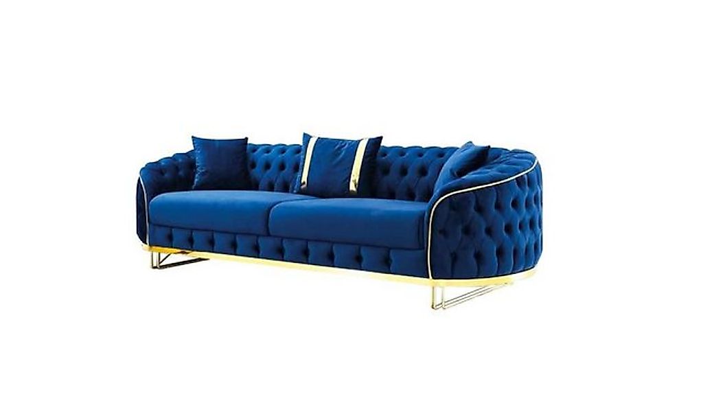 Xlmoebel 3-Sitzer Designer Wohnzimmer Sofa in Blau mit Chesterfield-Stil un günstig online kaufen