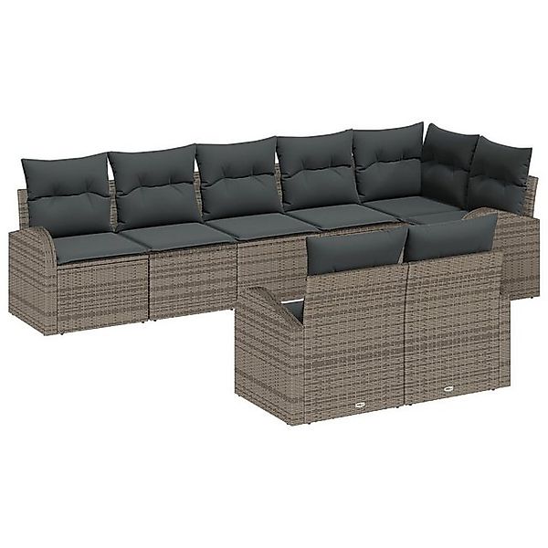 vidaXL Loungesofa 8-tlg. Garten-Sofagarnitur mit Kissen Grau Poly Rattan, 8 günstig online kaufen