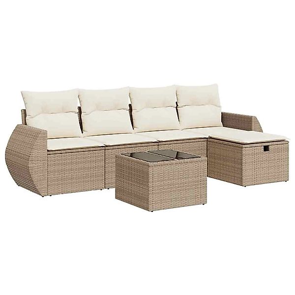 vidaXL 6-Tlg Garten-Sofagarnitur mit Kissen Beige Poly Rattan 3325574 günstig online kaufen