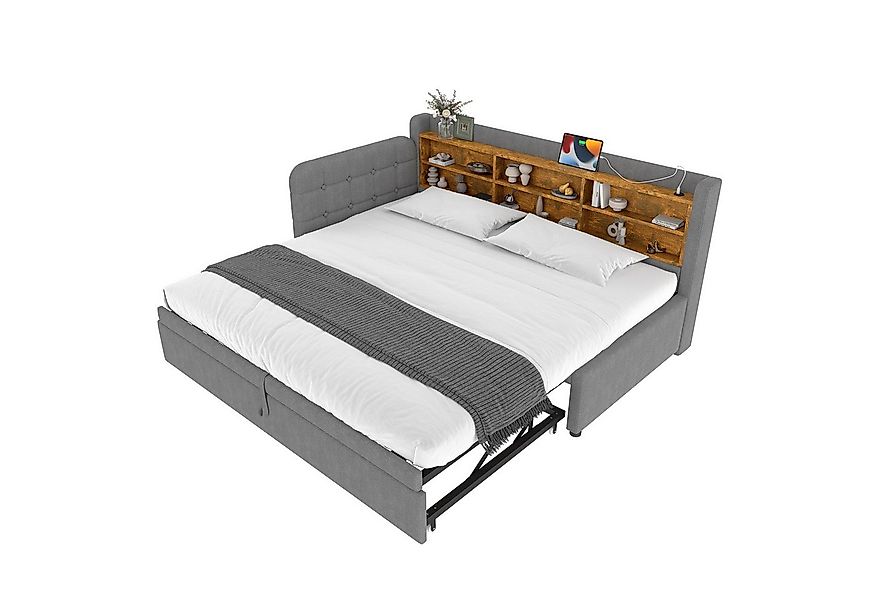 SOFTWEARY Stauraumbett (90x200cm/180x200cm, Liegefläche erweiterbar, Latten günstig online kaufen