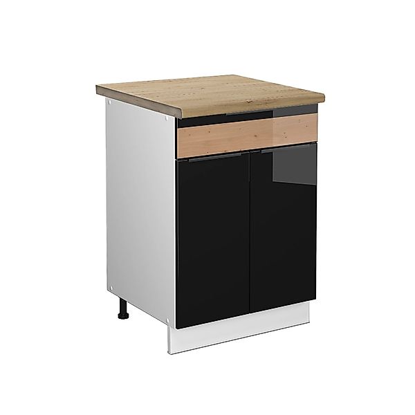 Vicco Küchenunterschrank Fame-Line Schwarz Eiche hochglanz/Weiß 60 cm mit S günstig online kaufen