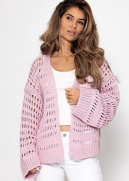 SASSYCLASSY Cardigan Oversize Strickcardigan Damen mit Lochstrickmuster Läs günstig online kaufen