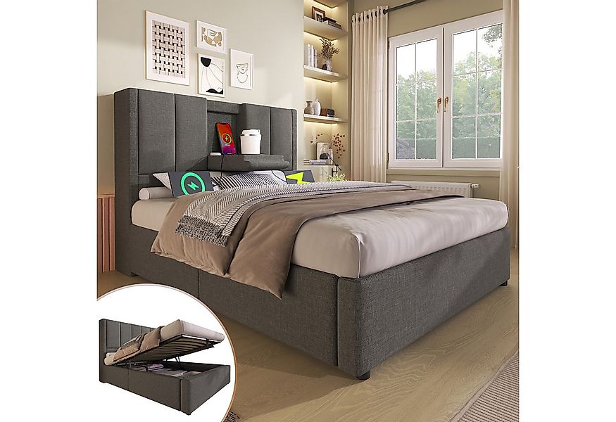 TavilaEcon Boxspringbett Hydraulisches Polsterbett mit verstecktem Becherha günstig online kaufen