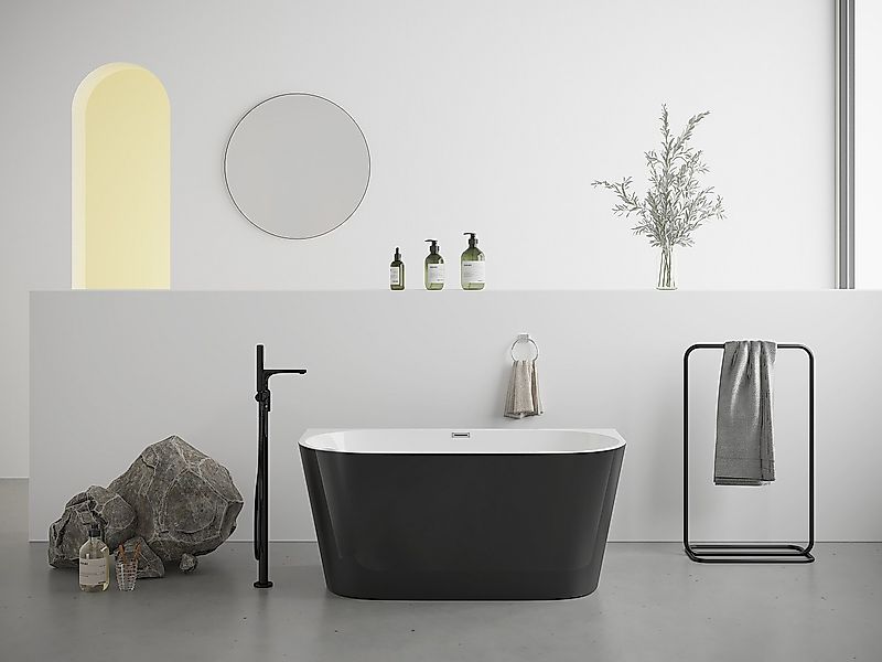 Halb freistehende Badewanne - 200L - 150 x 75 x 58 cm -  Acryl - Schwarz ma günstig online kaufen