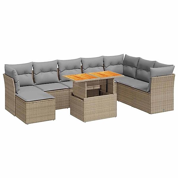 vidaXL 9-Tlg Garten-Sofagarnitur mit Kissen Beige Poly Rattan 3326964 günstig online kaufen
