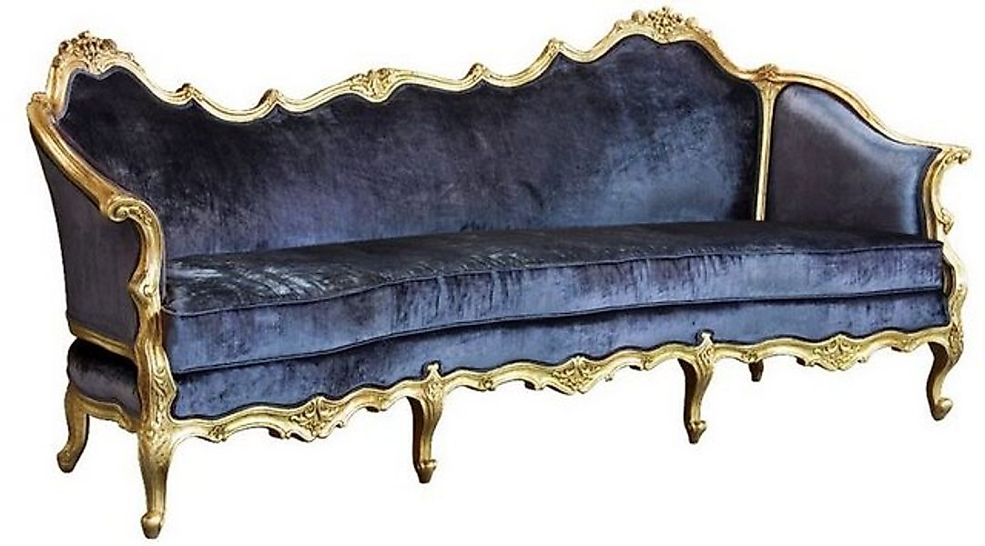 Casa Padrino Sofa Luxus Barock Samt Sofa Blau / Gold - Edles Handgefertigte günstig online kaufen