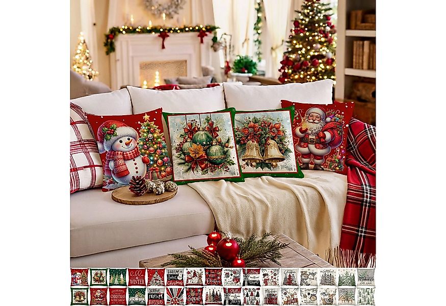 Jibenhome Kissenbezüge Weihnachten Kissenbezug 45x45cm,Leinen,4 Stück,für D günstig online kaufen