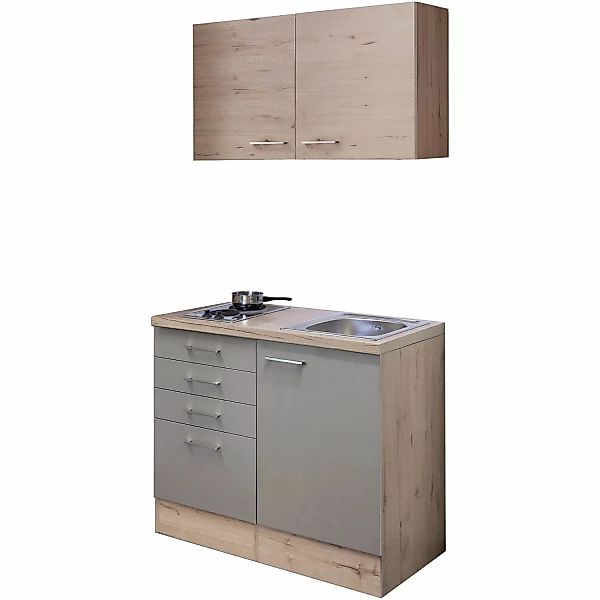 Flex-Well Exclusiv Miniküche Arizona 100 cm Quarz Cubanit San Remo Eiche günstig online kaufen