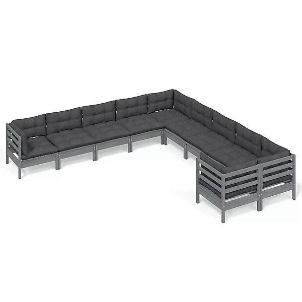 10-tlg. Garten-lounge-set Mit Kissen Grau Kiefernholz günstig online kaufen