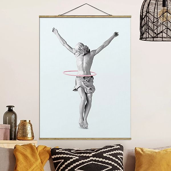 Stoffbild mit Posterleisten - Hochformat Jesus mit Hula Hoop Reifen günstig online kaufen