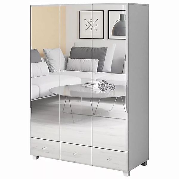 Schlafzimmer Kleiderschrank mit Spiegel Fronten BUCCERI-83 weiß, 3-türig mi günstig online kaufen