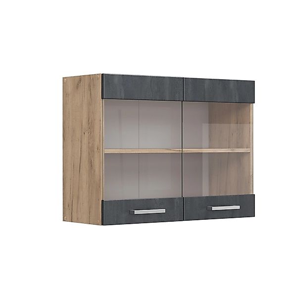 Vicco Küchenglasschrank R-Line Glashängeschrank Schwarz Beton/Goldkraft Eic günstig online kaufen