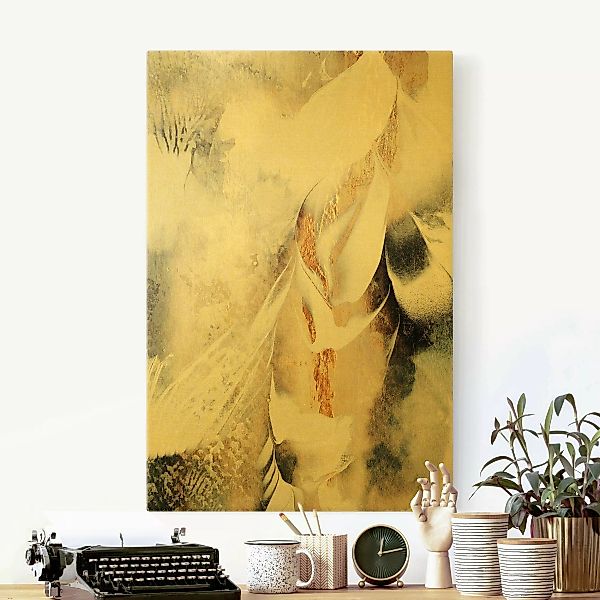 Leinwandbild Gold Goldene abstrakte Wintermalerei günstig online kaufen