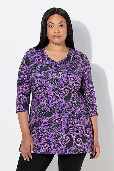 Ulla Popken Longshirt Longshirt Paisley A-Linie V-Ausschnitt 3/4Arm günstig online kaufen