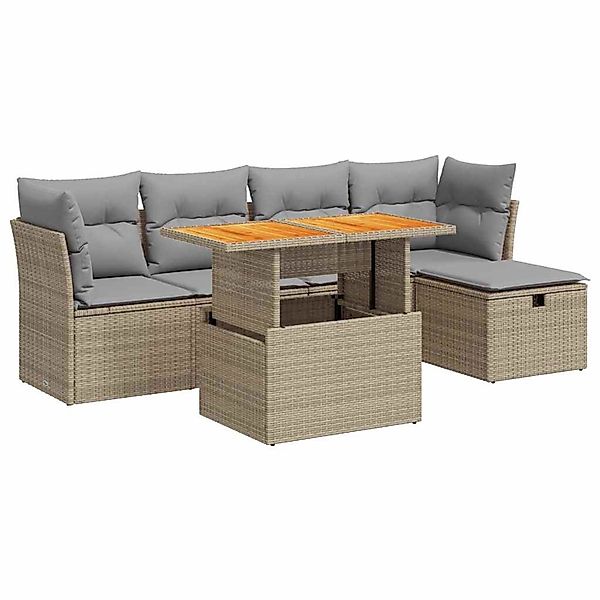 vidaXL 6-Tlg Garten-Sofagarnitur mit Kissen Beige Poly Rattan Akazie 332796 günstig online kaufen