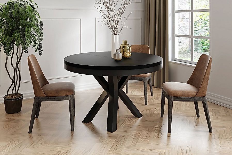 WFL GROUP Esstisch Clara im Loft-Stil rund ausziehbar mit schwarzen Metallb günstig online kaufen