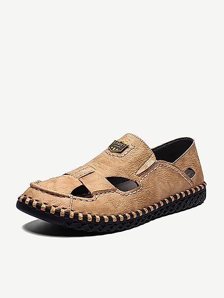 Herren Handnähte Leder Rutschfeste Aushöhlen Slip On Casual Sandalen günstig online kaufen