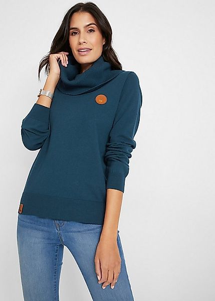 bonprix Strickpullover mit weitem Rollkragen und kleinen Leder-Details günstig online kaufen