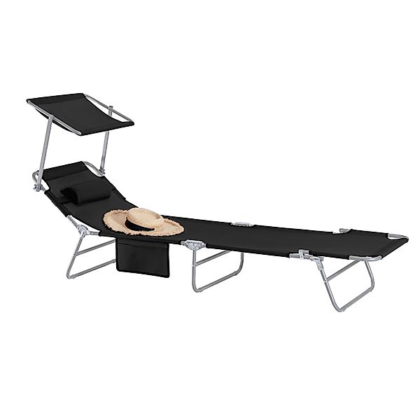 SoBuy Gartenliege mit Kopfkissen und Sonnendach aus Metall Klappbar Schwarz günstig online kaufen