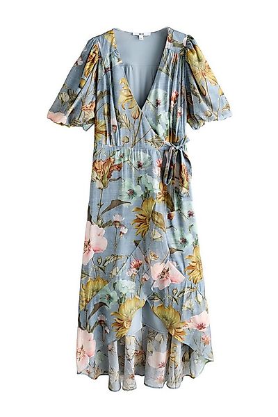 Next Midikleid Midikleid mit Wickeldesign und kurzen Puffärmeln (1-tlg) günstig online kaufen