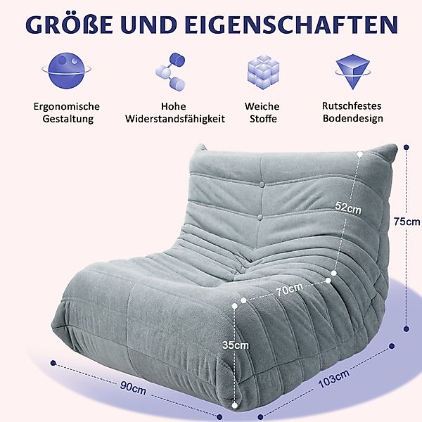 Durrafy Sessel Sitzsack,Einzelsessel mit Rückenlehne,Loungesofa B/T/H: günstig online kaufen