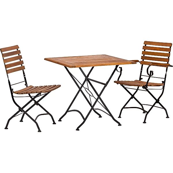 Acamp Set Lindau 1x Sessel 1x Stuhl 1x Tisch 80 cm x 80 cm Teak-Schwarz FSC günstig online kaufen