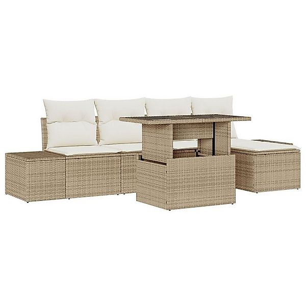 vidaXL Loungesofa 6-teiliges Garten Sofa Set mit Kissen Beige Poly Rattan, günstig online kaufen