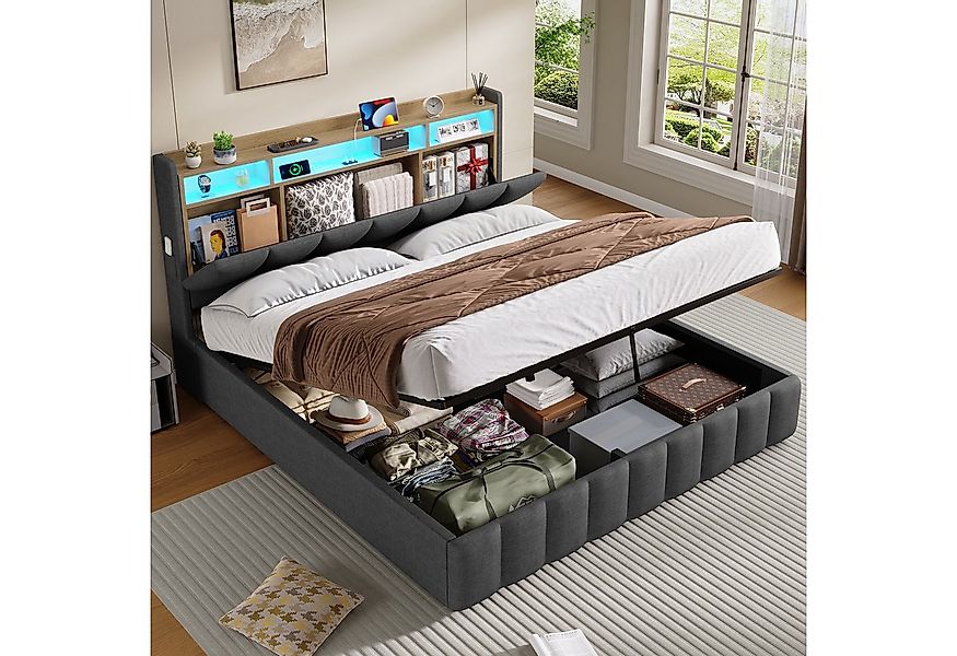 KIMENICH Polsterbett mit LED Beleuchtung und Ladefunktion (1-tlg., Ohne Mat günstig online kaufen