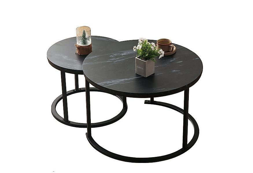 KAHOO Couchtisch Kaffeetisch, 2tlg. mit Marmormuster, 70x45cm+50x40cm, rund günstig online kaufen