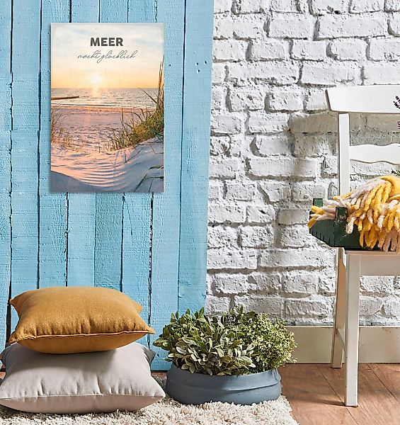 queence Metallbild "Meer macht glücklich" Schriftzug  Schriftzüge  Strand 1 günstig online kaufen