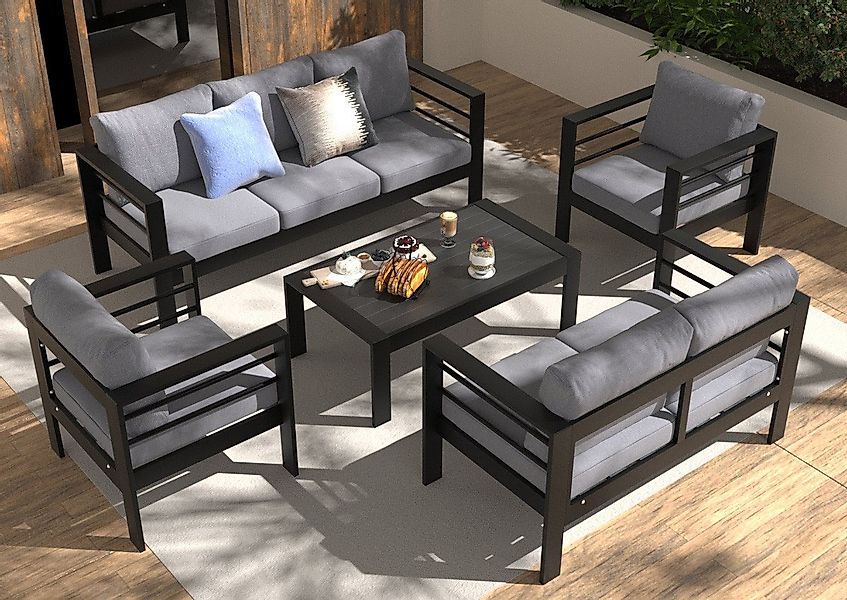 MeXo Gartenlounge-Set Gartenmöbel Set Aluminium 6-7 Personen outdoor wetter günstig online kaufen