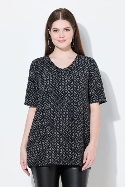 Ulla Popken T-Shirt T-Shirt Trachtenmuster A-Linie günstig online kaufen