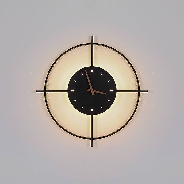LED-Wandlampe Sussy mit Uhr, schwarz, Ø 50 cm günstig online kaufen