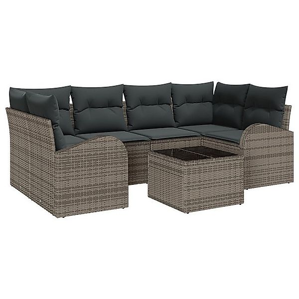 vidaXL Loungesofa 7-teiliges Garten Sofa Set mit Kissen grau Poly Rattan, 7 günstig online kaufen
