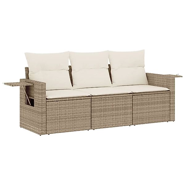 vidaXL 3-Tlg Garten-Sofagarnitur mit Kissen Beige Poly Rattan 3252195 günstig online kaufen