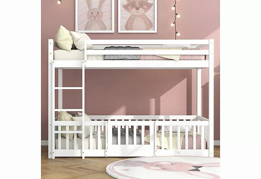 OKWISH Etagenbett Kinderbett mit rechtwinkliger Treppe, Bett mit Zäune und günstig online kaufen
