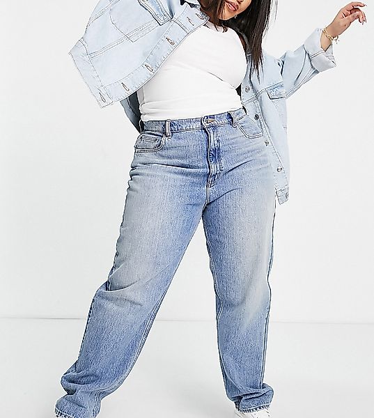 ASOS DESIGN Curve – Lockere Mom-Jeans mit hohem Bund in Stone-Waschung-Blau günstig online kaufen