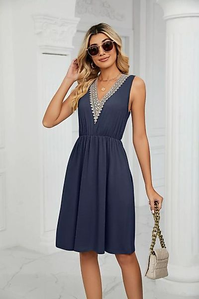 ZWY Dirndl Kleid mit V-Ausschnitt und Spitzeneinsätzen, ärmelloser Taille günstig online kaufen