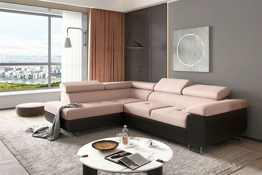 Fun Möbel Ecksofa Couchgarnitur JADE Schwarz-Beige Ottomane Rechts oder Lin günstig online kaufen